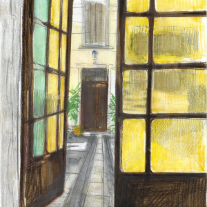 Toward the Studio / Pencils and markers on paper - 24 x 33 cm 